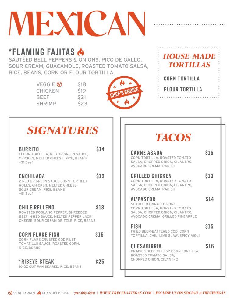 Menus – Trece Las Vegas