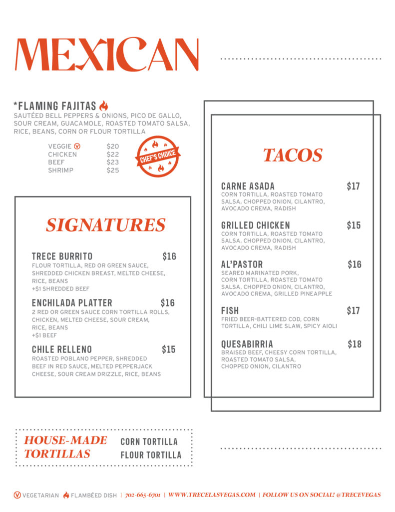 Menus – Trece Las Vegas